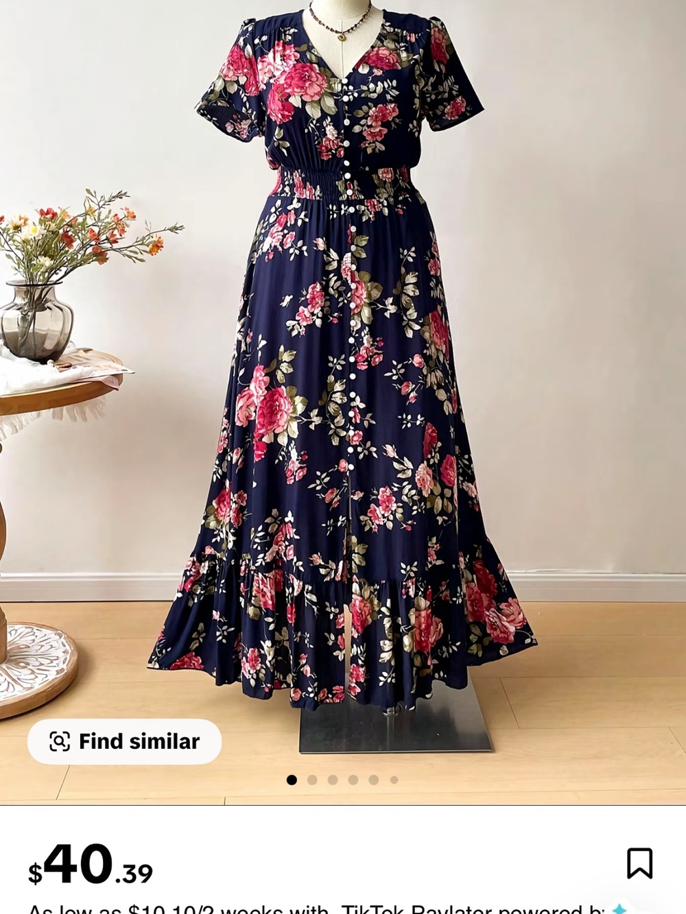 Women's Navy Floral Button-Front Dress